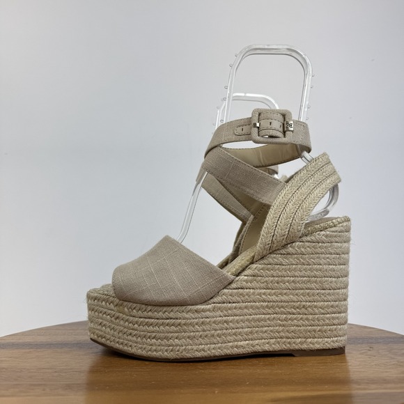 New Womens Sam Edelman Vada Beige Strappy Woven Espadrille Wedge Sandals Size 9 - Picture 5 of 8